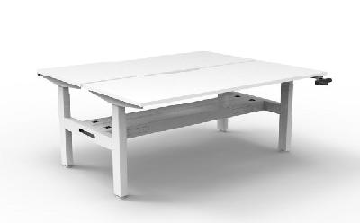 boost crank back to back workstation 1500mm w x 750mm d natural white top & white satin frame with cable tray without screen 