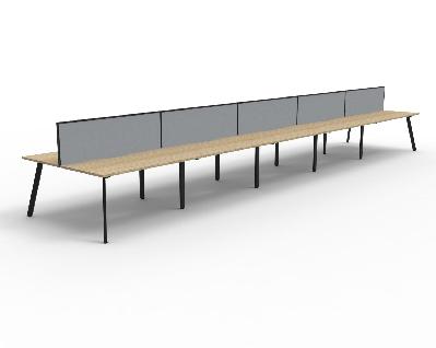 eternity back to back workstation pod of 10 - back to back 1500mm w x 750mm d natural oak top & black satin base with screen 
