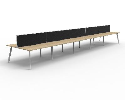 eternity back to back workstation pod of 10 - back to back 1500mm w x 750mm d natural oak top & white satin base with screen 