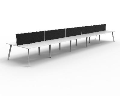 eternity back to back workstation pod of 10 - back to back 1800mm w x 750mm d natural white top & white satin base with screen 