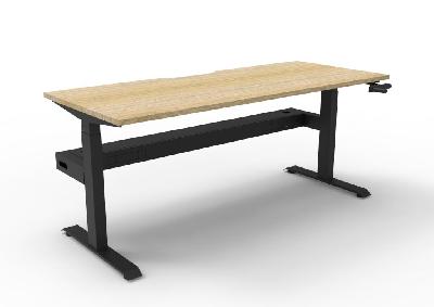 boost crank single sided workstation 1200mm w x 750mm d natural oak top & black satin frame with cable tray without screen 