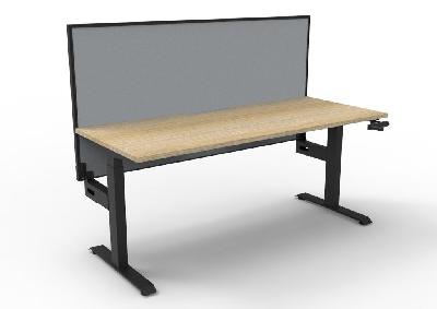 boost crank single sided workstation 1800mm w x 750mm d natural oak top & black satin frame without cable tray with screen 