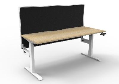 boost crank single sided workstation 1800mm w x 750mm d natural oak top & white satin frame without cable tray with screen 