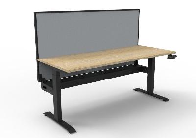 boost crank single sided workstation 1200mm w x 750mm d natural oak top & black satin frame with cable tray with screen 