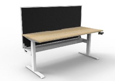 boost crank single sided workstation 1800mm w x 750mm d natural oak top & white satin frame with cable tray with screen 