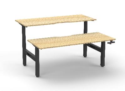 boost crank back to back workstation 1800mm w x 750mm d natural oak top & black satin frame without cable tray without screen 