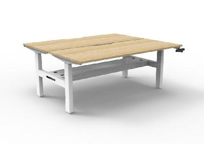 boost crank back to back workstation 1500mm w x 750mm d natural oak top & white satin frame with cable tray without screen 