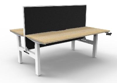 boost crank back to back workstation 1500mm w x 750mm d natural oak top & white satin frame without cable tray with screen 
