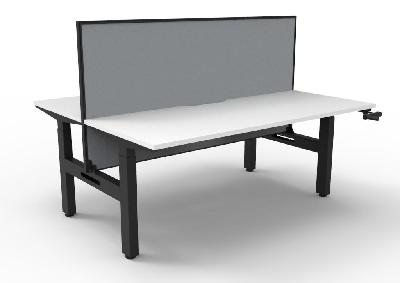 boost crank back to back workstation 1800mm w x 750mm d natural white top & black satin frame without cable tray with screen 