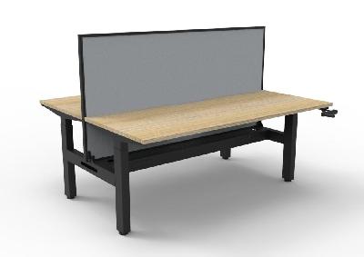 boost crank back to back workstation 1500mm w x 750mm d natural oak top & black satin frame with cable tray with screen 