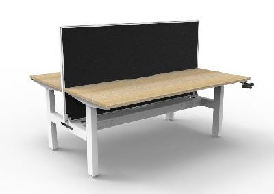 boost crank back to back workstation 1500mm w x 750mm d natural oak top & white satin frame with cable tray with screen 
