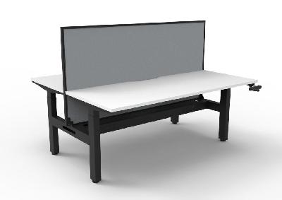 boost crank back to back workstation 1800mm w x 750mm d natural white top & black satin frame with cable tray with screen 