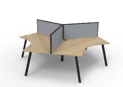 infinity 120 degree workstation - eternity leg natural oak black p/c with screens 