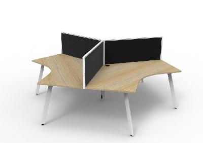 infinity 120 degree workstation - eternity leg natural oak white p/c with screens 