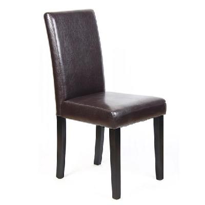 2x wooden frame brown leatherette dining chairs with solid pine legs