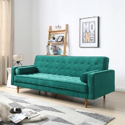 sofa bed 3 seater button tufted lounge set for living room couch in velvet green colour