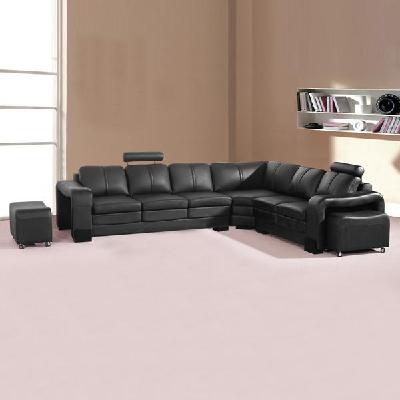 lounge set luxurious 6 seater faux leather corner sofa living room couch in black with 2x ottomans