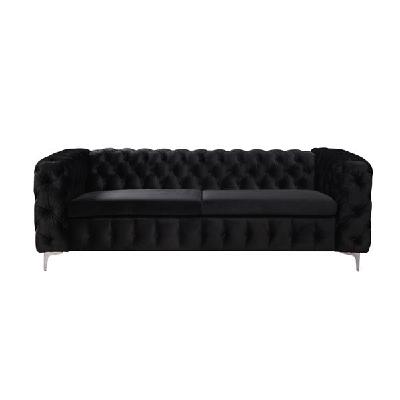 3 seater sofa classic button tufted lounge in black velvet fabric with metal legs
