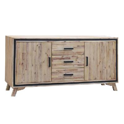 buffet sideboard in silver brush colour with solid acacia & veneer wooden frame storage cabinet with drawers