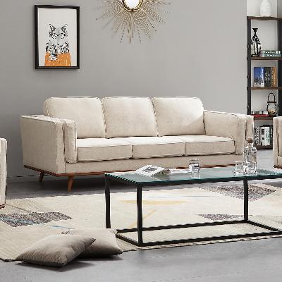 3 seater sofa beige fabric modern lounge set for living room couch with wooden frame