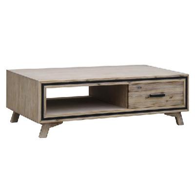 coffee table solid wood acacia & veneer frame 2 drawers storage sliver brush colour