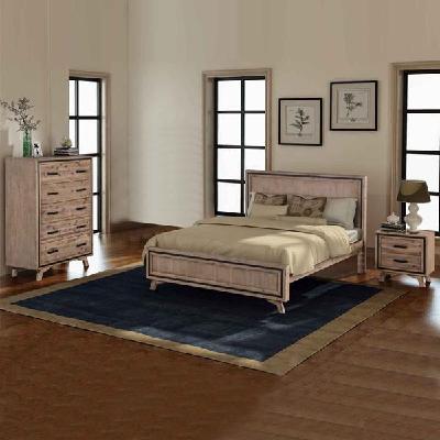 4 pieces bedroom suite queen size silver brush in acacia wood construction bed, bedside table & tallboy