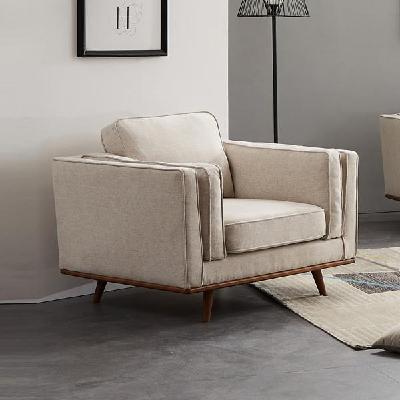 single seater armchair sofa modern lounge accent chair in beige fabric with wooden frame