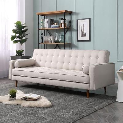 sofa bed 3 seater button tufted lounge set for living room couch in fabric beige colour