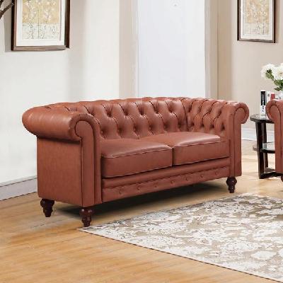 2 seater brown sofa lounge chesterfield style button tufted in faux leather