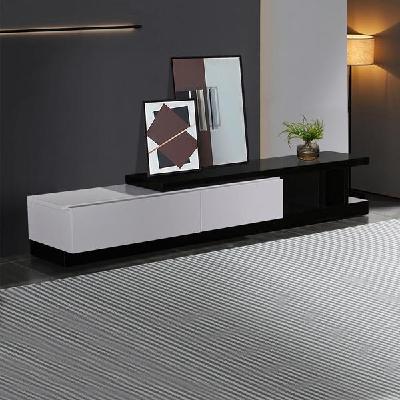 tv cabinet with 2 storage drawers with high glossy assembled entertainment unit in black & white colour