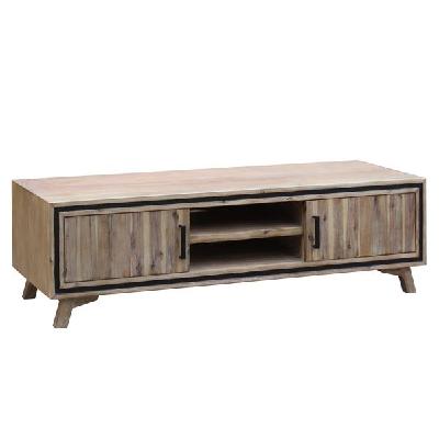 tv cabinet with 2 storage drawers cabinet solid acacia wooden entertainment unit in sliver bruch colour