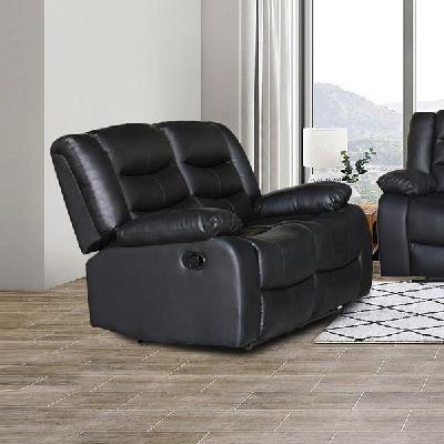 2 seater recliner sofa in faux leather lounge couch in black