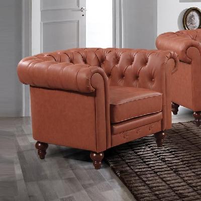 single seater brown sofa armchair for lounge chesterfield style button tufted in faux leather
