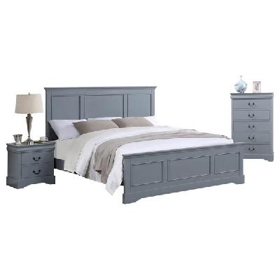 4 pieces bedroom suite in solid wood & mdf king size grey colour bed, bedside table & tallboy