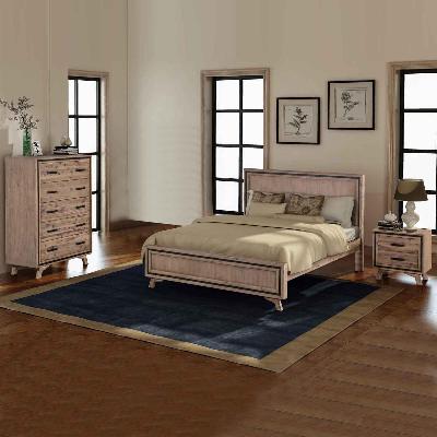 4 pieces bedroom suite king size silver brush in acacia wood construction bed, bedside table & tallboy
