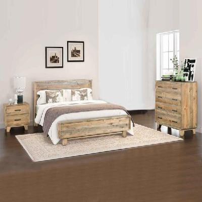 4 pieces bedroom suite king size in solid wood antique design light brown bed, bedside table & tallboy