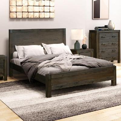 bed frame double size in solid wood veneered acacia bedroom timber slat in chocolate