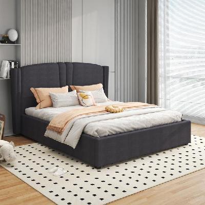 bed frame double size black velvet fabric with gas lift plywood metal structure