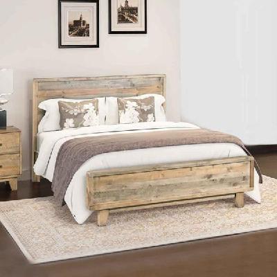 queen size wooden bed frame in solid wood / solid timber antique design light brown 