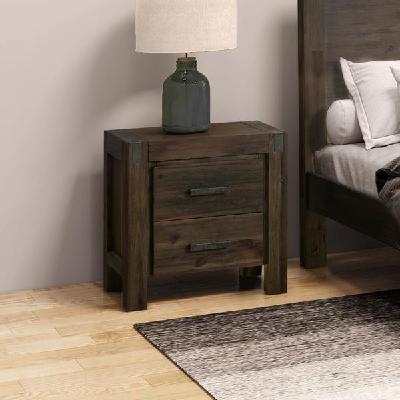 bedside table 2 drawers night stand solid wood acacia storage in chocolate colour