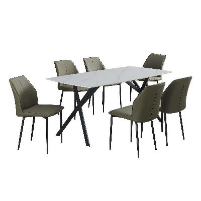 dining set sintered stone with 6pcs faux leather dining chair