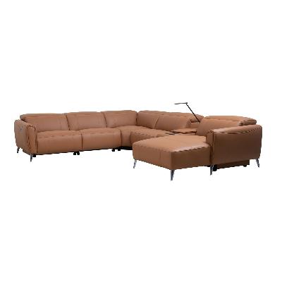 5 seater genuine leather recliner corner sofa with right chaise