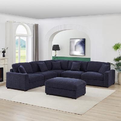 corner sofa premium fabric upholstery padded seat wooden frame rubber wooden legs with ottoman