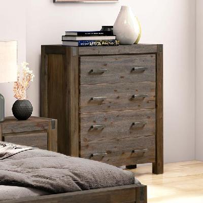 tallboy with 4 storage drawers solid wooden assembled in chocolate colour