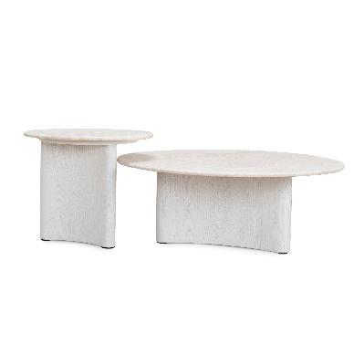 zafar nested travertine coffee table - white