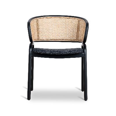 set of 2 - florine fabric dining chair - dark grey with rattan back