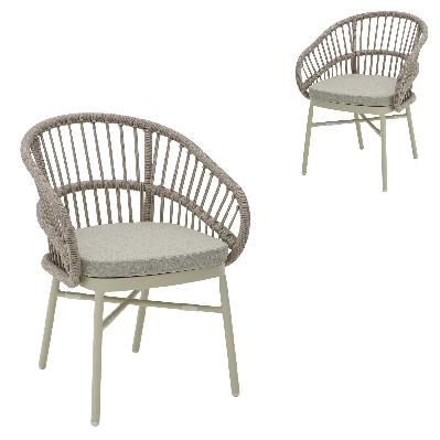 set of 2 - tervina rattan outdoor dining chair - beige cushion