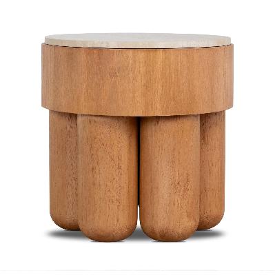bastia 50cm round travertine side table - natural