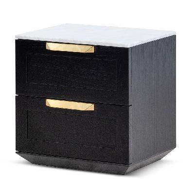 nelda bedside table - black with marble top 