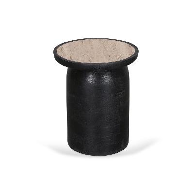 urbina 40cm travertine top side table - black